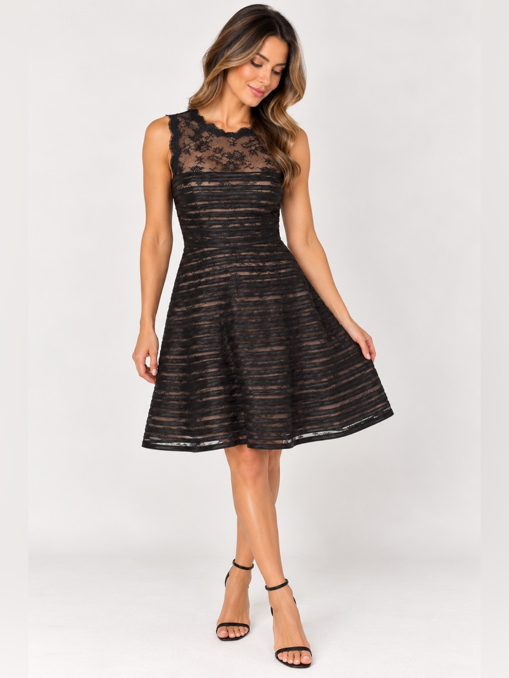 Gianni Bini Black Lace Illusion Fit & Flare Cocktail Dress Size 8